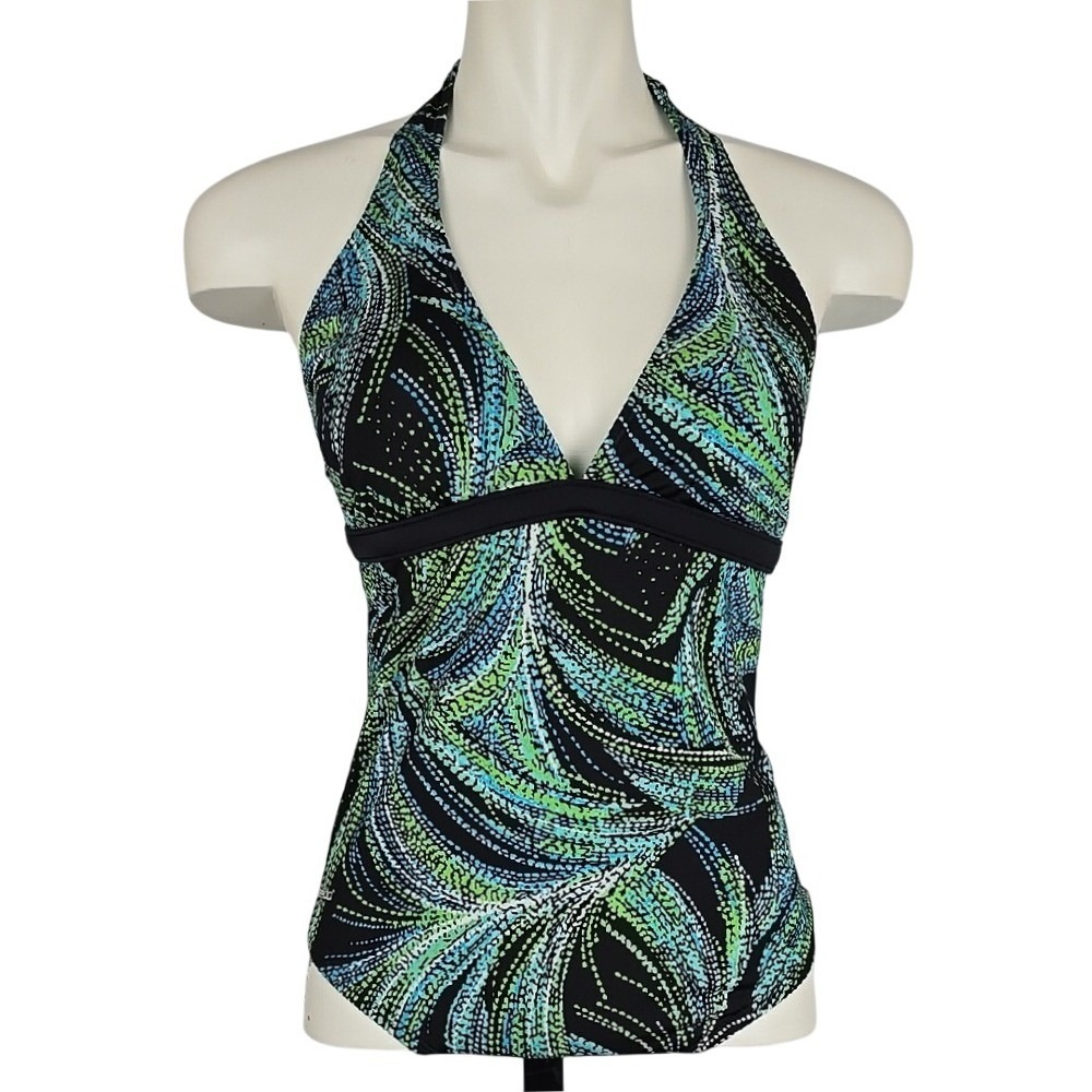Speedo Women's Green Black Abstract Printed Halter One Piece Swimsuit 10